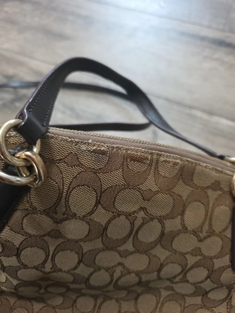 Coach VTG Beige/Brown Canvas and Leather Kelsey Satchel Crossbody - Signature C